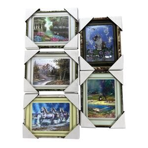 Vintage Holographic Foil Kitten, Horses, Birds, Mountains, Geese 7-7/9" x 5-7/8"